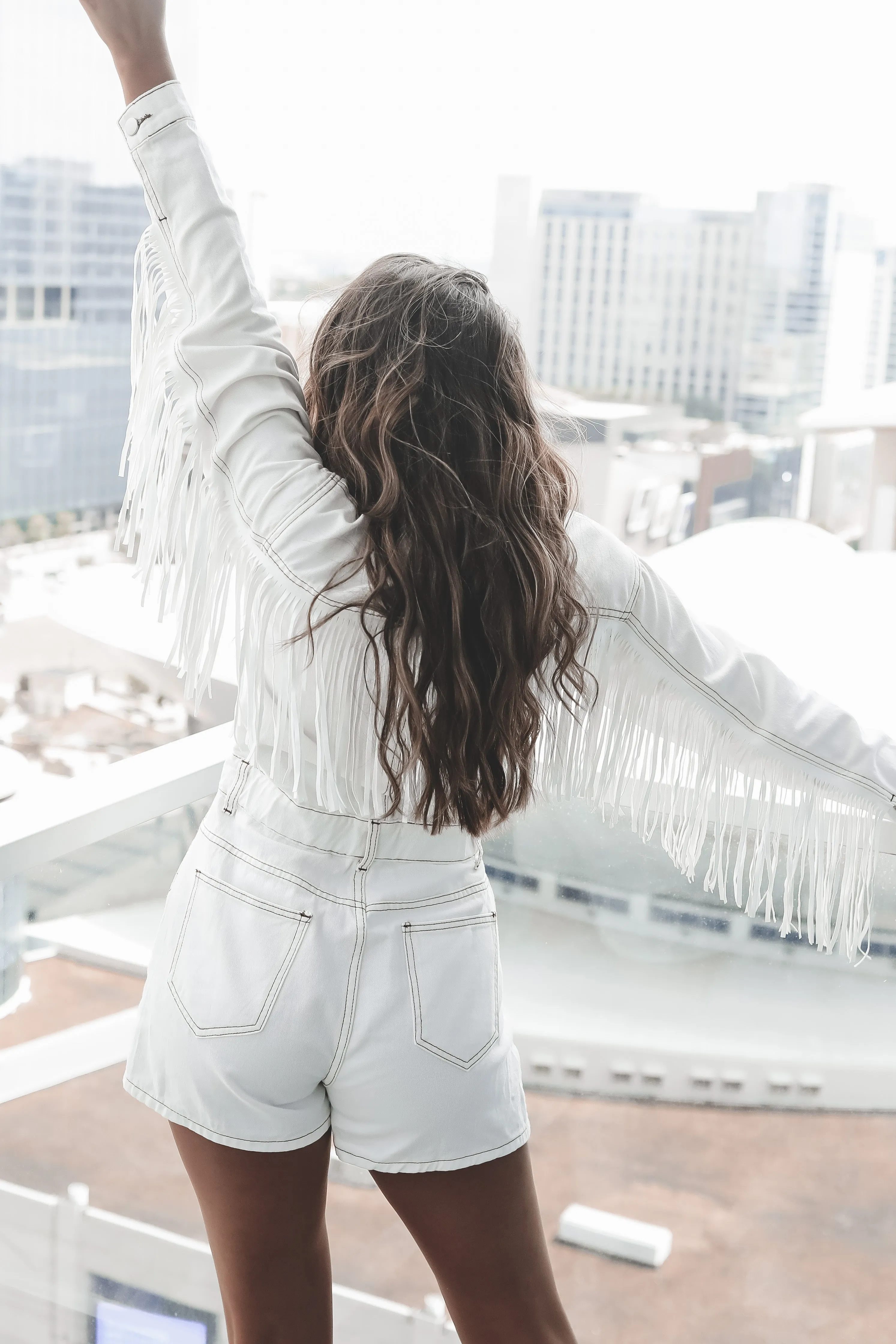 A Match Made In Heaven White Denim Fringe Romper