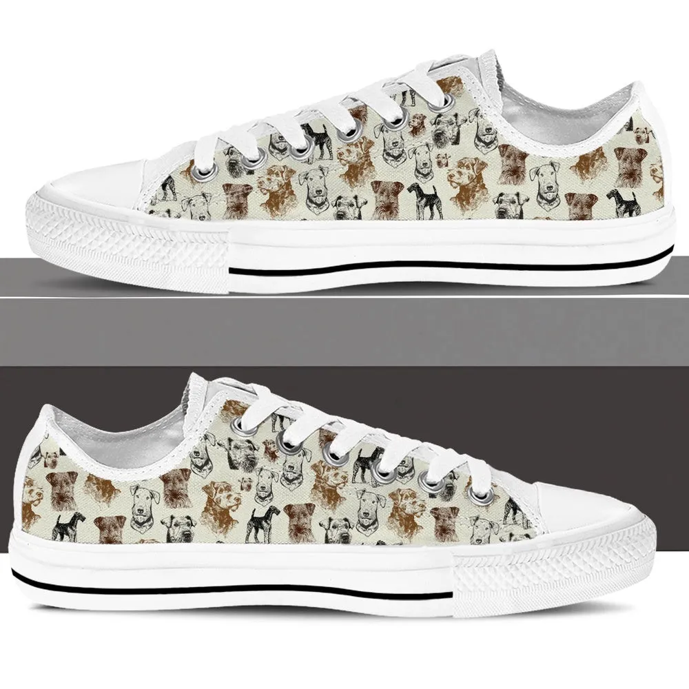 Airedale Terrier Low Top Shoes - Low Top Sneaker, Dog Printed Shoes, Canvas Shoes For Men, Women