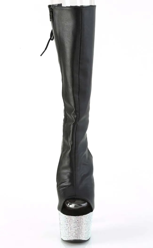 BEJEWELED-2018-7 Black & Silver Rhinestone Knee Boots