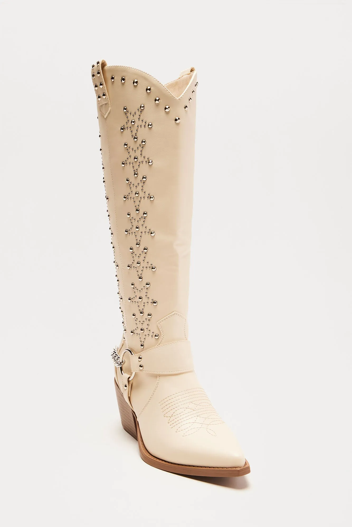 Berkeley Studded Cowboy Boots - Cream