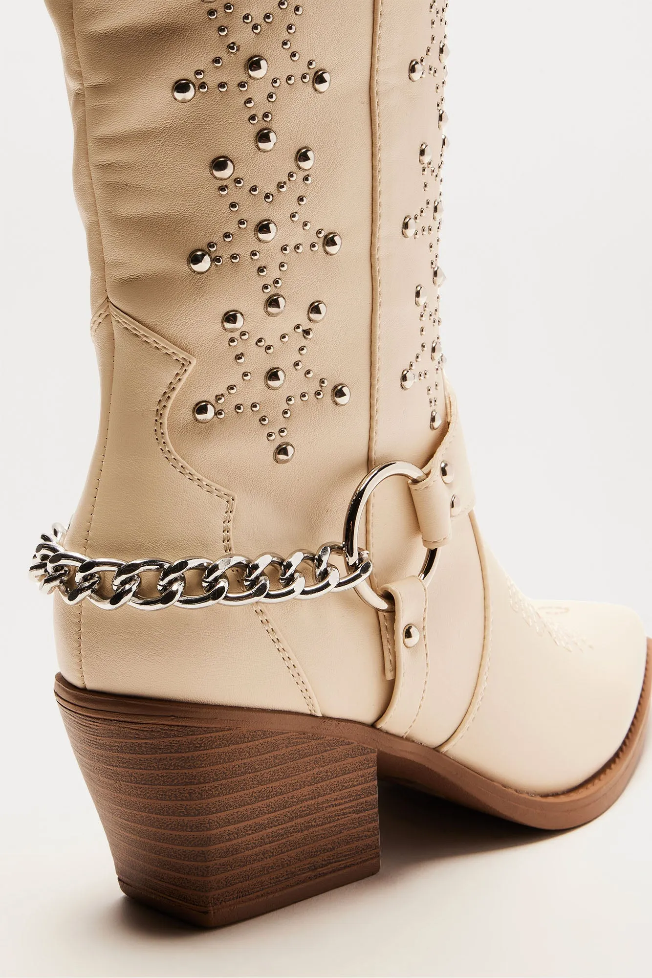 Berkeley Studded Cowboy Boots - Cream