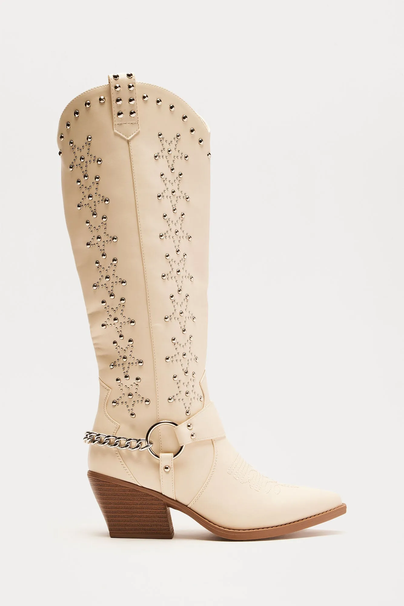 Berkeley Studded Cowboy Boots - Cream