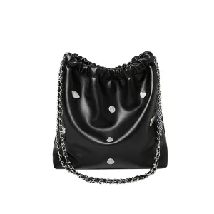 Black Rivet Studded Leather Tote Bag