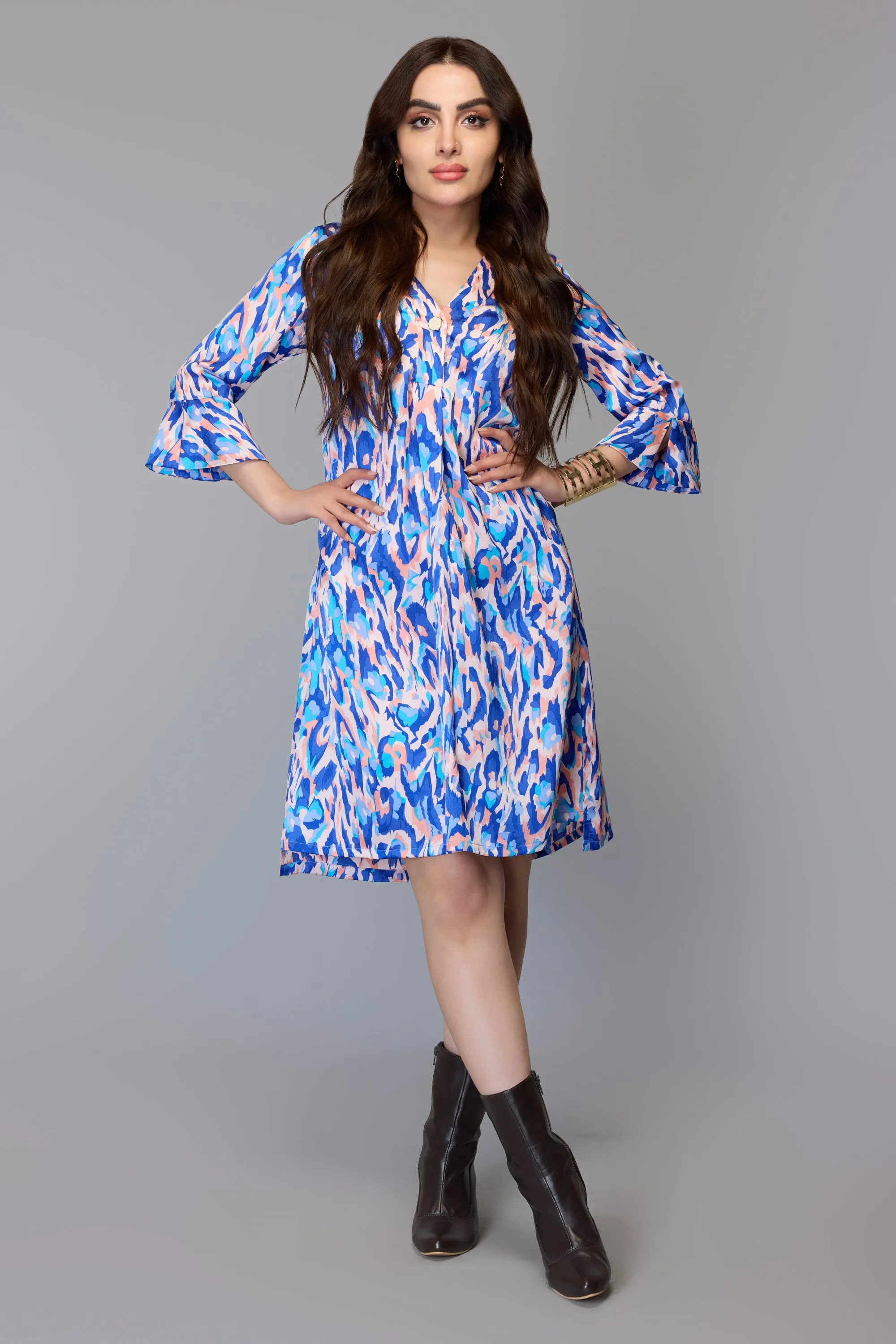 Blue Splash Print Dress