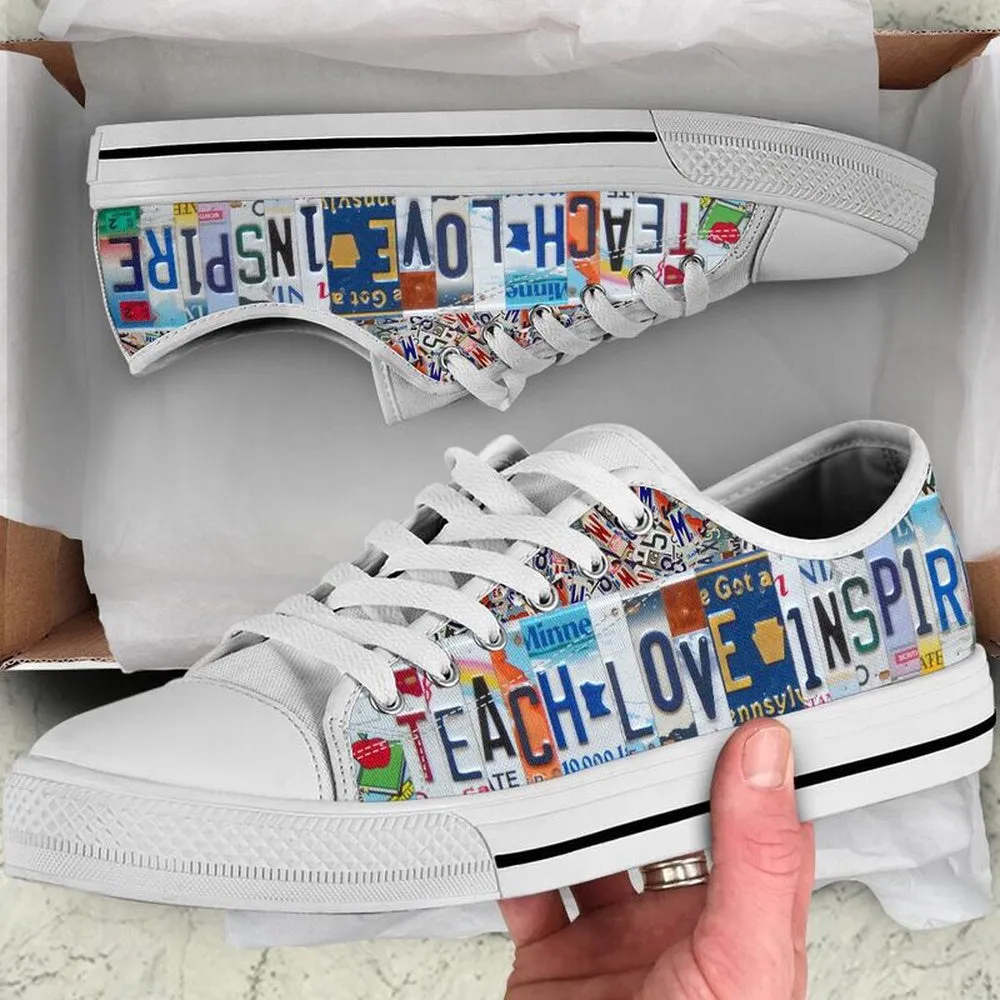 Child Care Educator Teach Love License Plates Low Top Shoes, Teacher Shoes, Low Top Sneakers