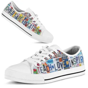 Child Care Educator Teach Love License Plates Low Top Shoes, Teacher Shoes, Low Top Sneakers