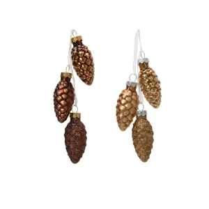 Decoris 6cm Brown Matt Shiny Glitter Pinecone Decoration (Choice of 2)