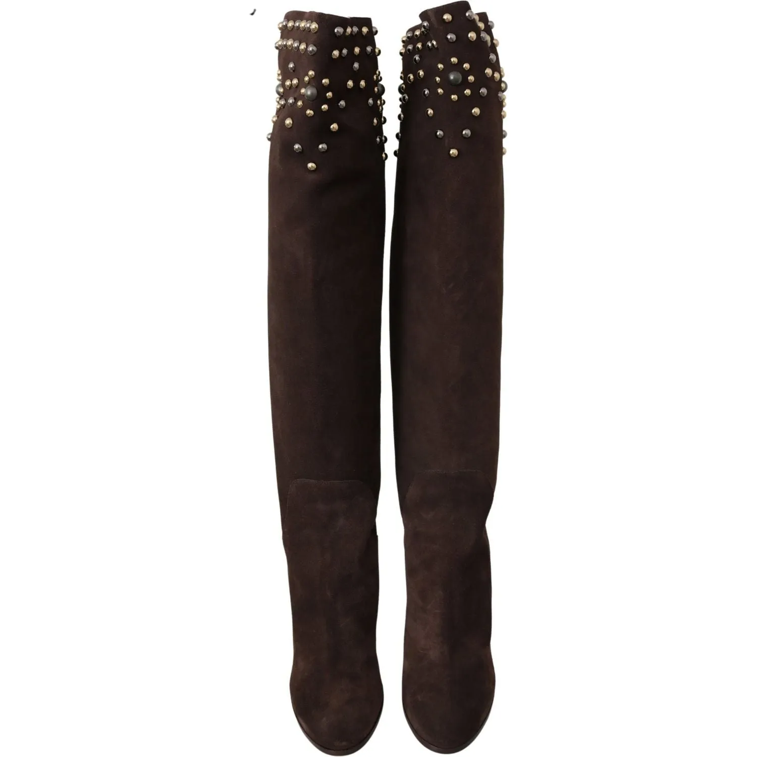 Dolce & Gabbana Studded Suede Knee High Boots in Brown