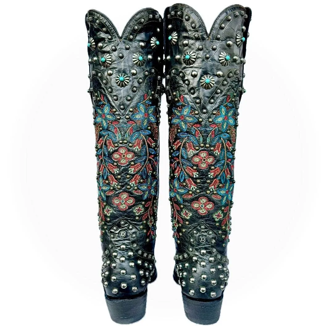 DOUBLE D RANCH By OLD GRINGO Huron Valley 17” Studded Floral Knee High Cowgirl Cowboy Western Boots