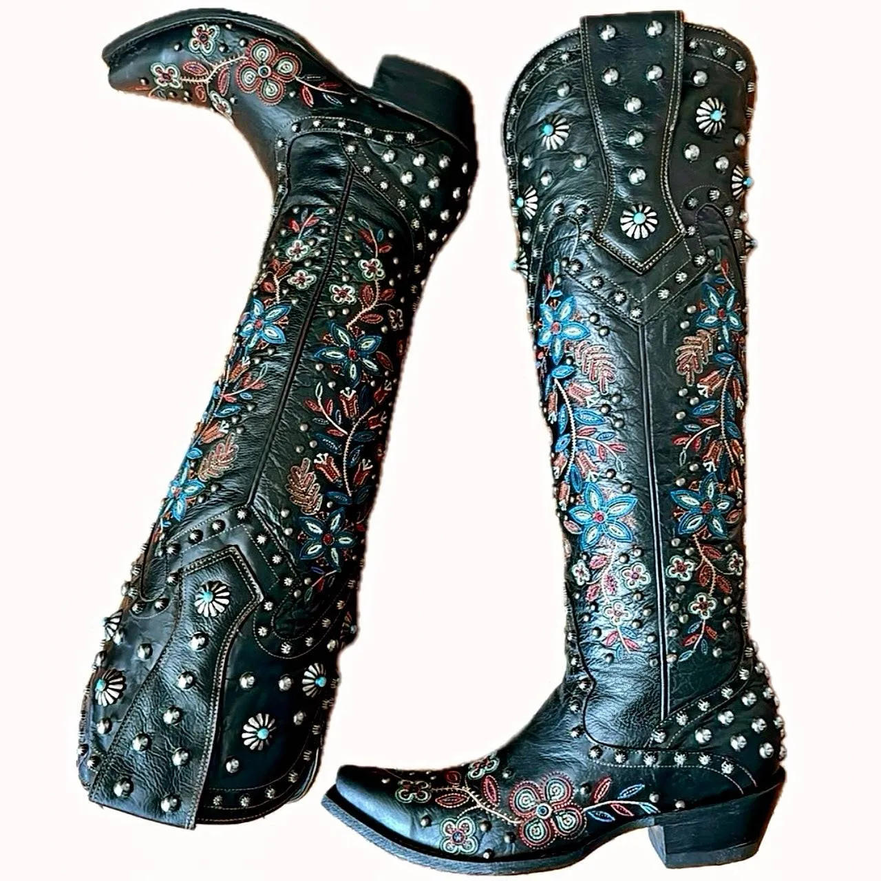 DOUBLE D RANCH By OLD GRINGO Huron Valley 17” Studded Floral Knee High Cowgirl Cowboy Western Boots