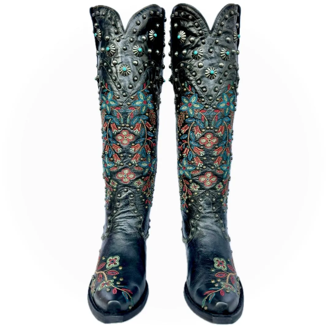 DOUBLE D RANCH By OLD GRINGO Huron Valley 17” Studded Floral Knee High Cowgirl Cowboy Western Boots