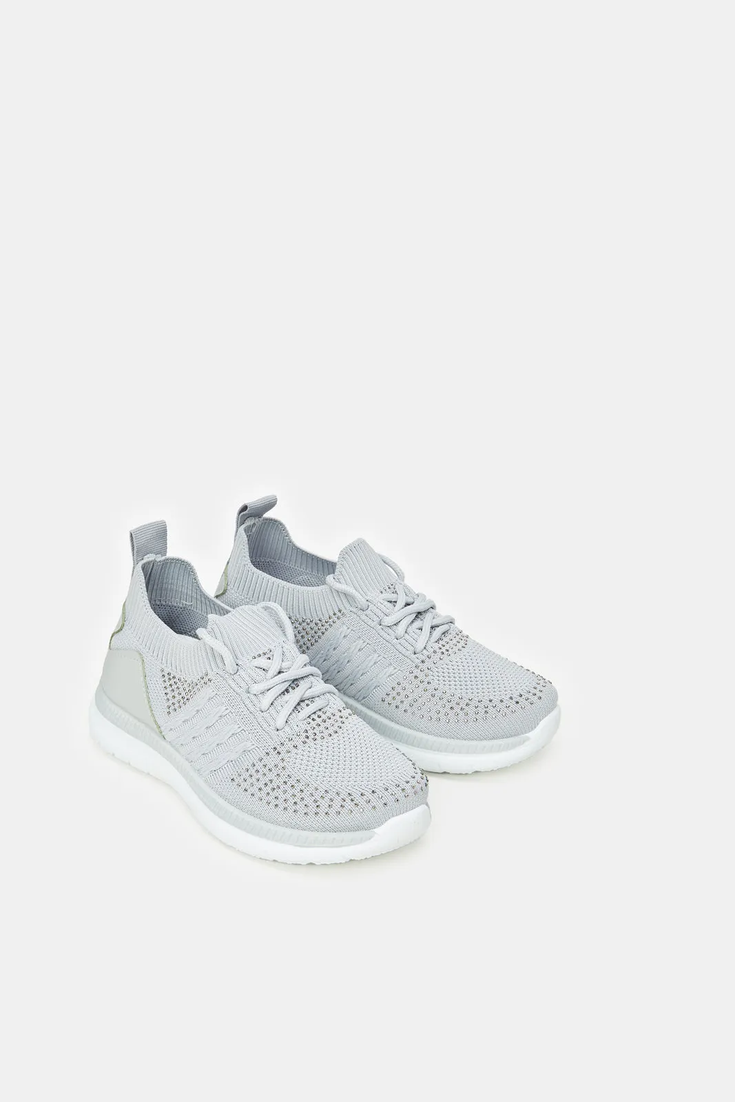 Girls Grey Lace-Up Trainer