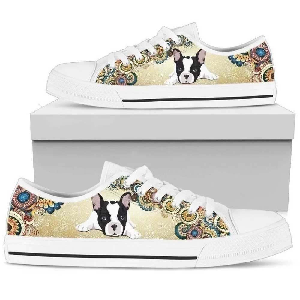 Hippie Style French Bulldog Low Top Sneaker Women S Trendy Footwear, Dog Printed Shoes, Canvas Shoes For Men, Women