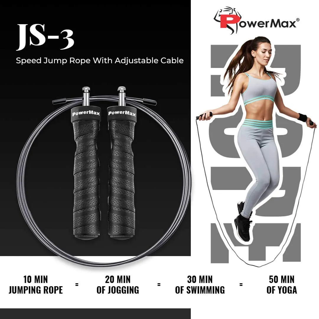 JS-3 Skipping Rope for Unisex Adults | Tangle free Jumping Rope with Adjustable Rope length for Training | Exercise | Weight Loss | Crossfit | Boxing and HIIT Workouts (Colour - Black)