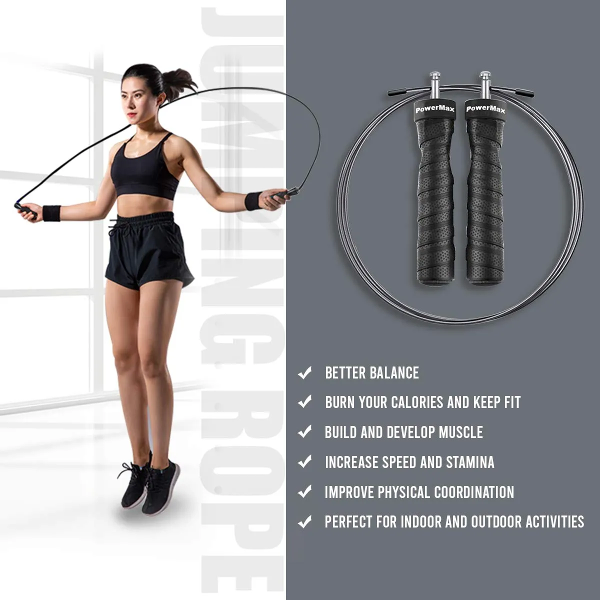 JS-3 Skipping Rope for Unisex Adults | Tangle free Jumping Rope with Adjustable Rope length for Training | Exercise | Weight Loss | Crossfit | Boxing and HIIT Workouts (Colour - Black)