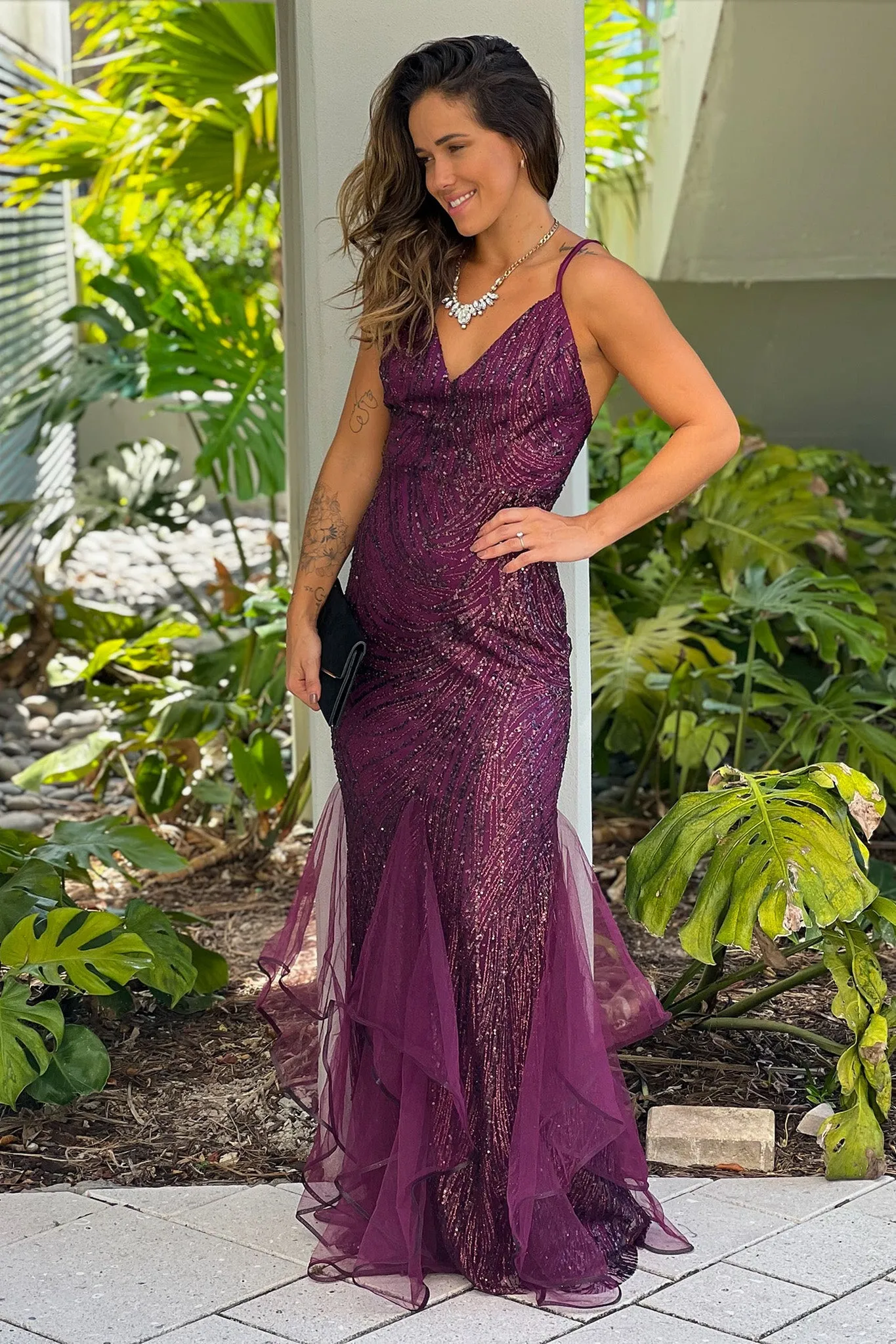 Maroon Glitter Maxi Dress