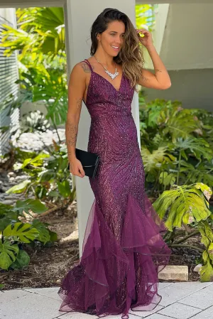 Maroon Glitter Maxi Dress