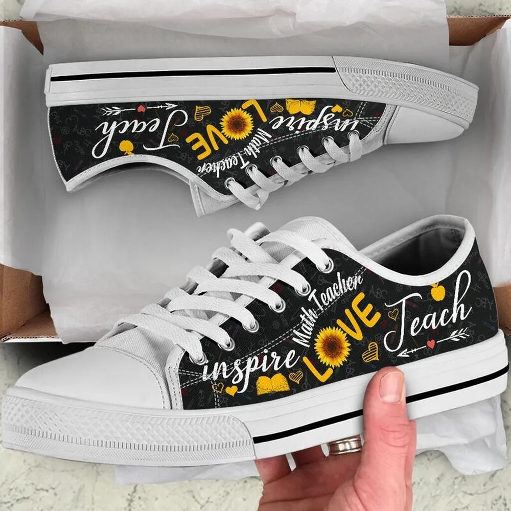 Math Teacher Teach Sunflower Low Top Shoes, Teacher Shoes, Low Top Sneakers