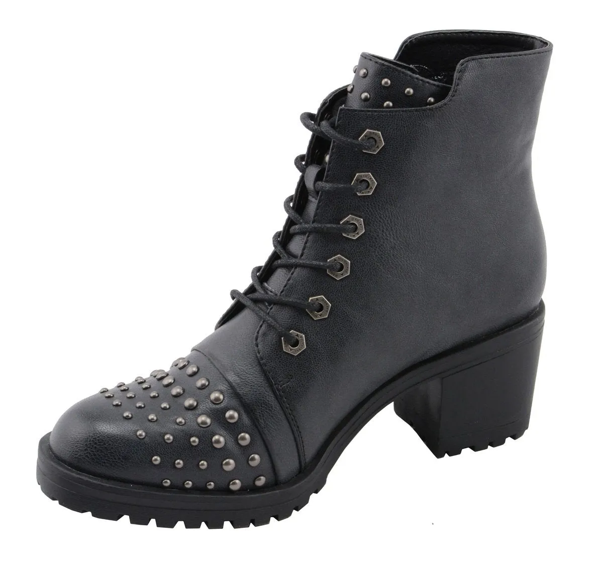 Milwaukee Leather MBL9426 Women's Distress Black Rocker Fashion Boots with Studded Instep