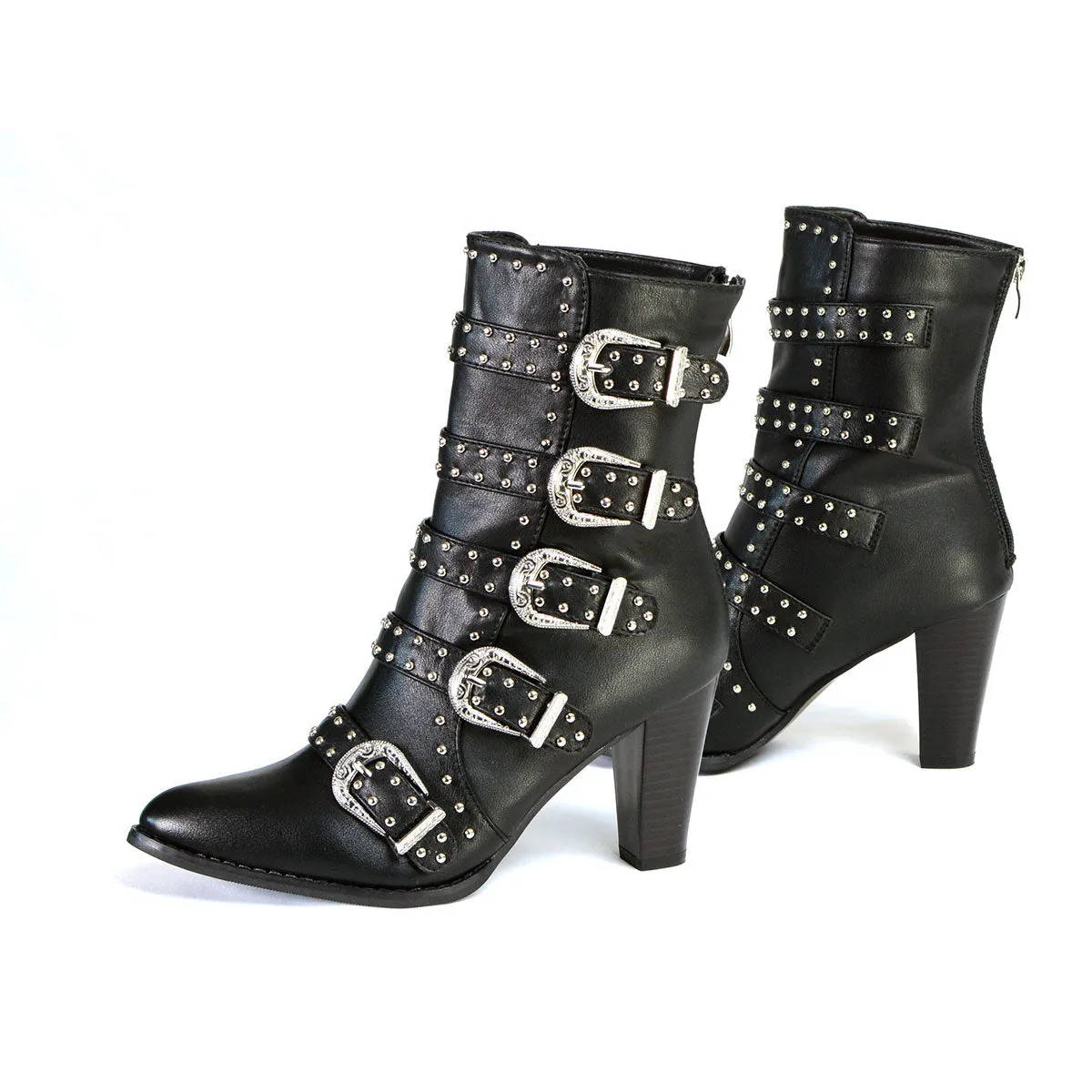 Milwaukee Leather MBL9428 Women's Black Buckle Up Fashion Boots with Studded Bling