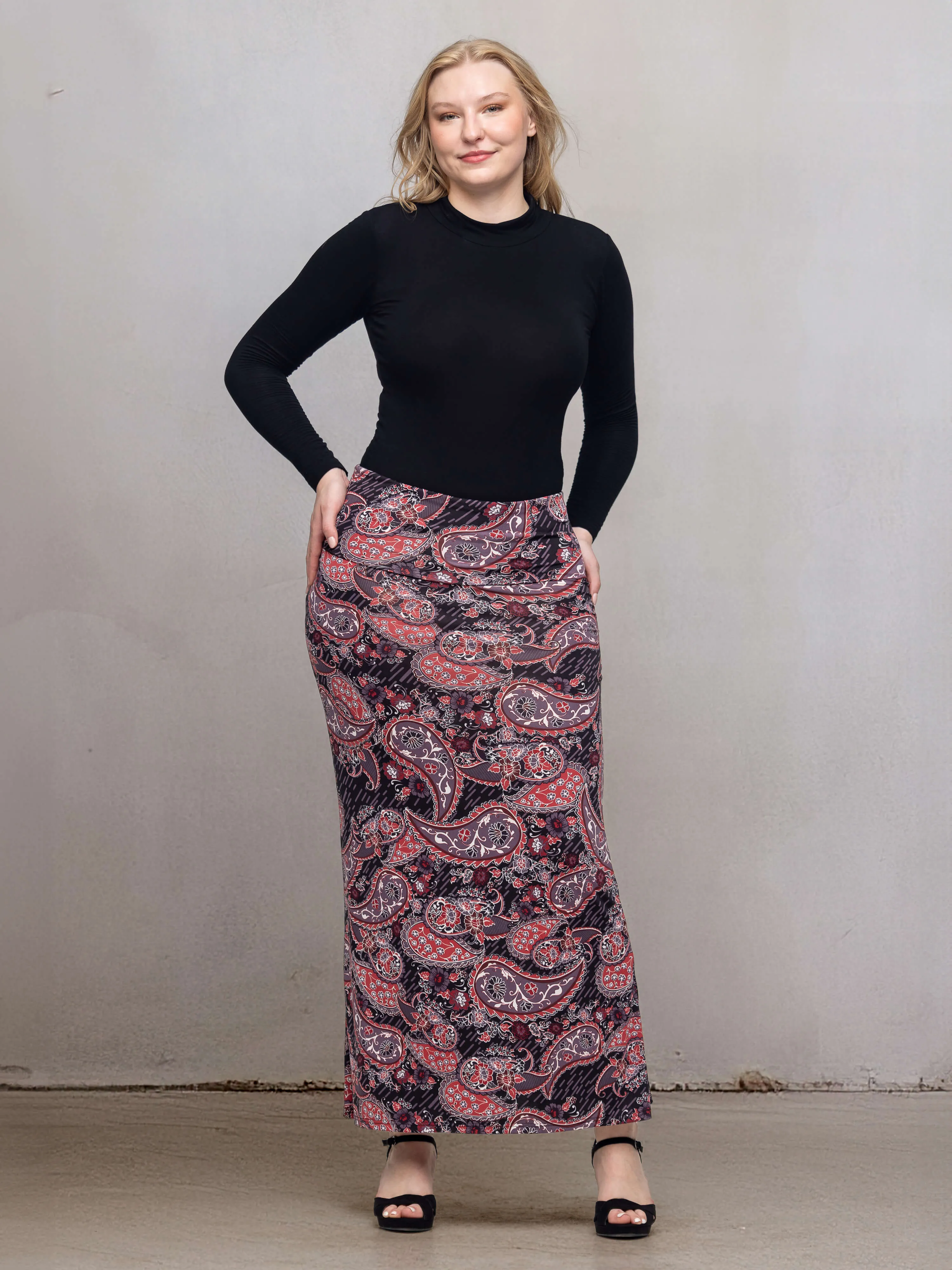 Paisley Print Fold Over Waist Maxi Skirt