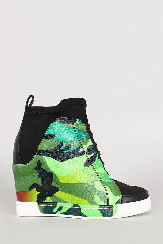 Privileged Camouflage High Top Wedge Sneaker