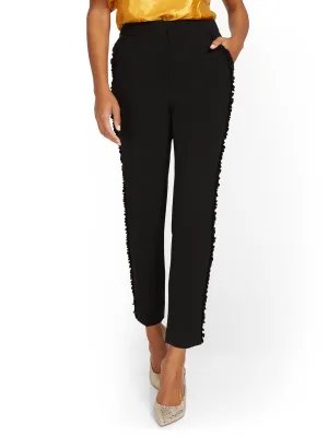 Side-Ruffle Slim-Leg Ankle Pant - Essential Stretch