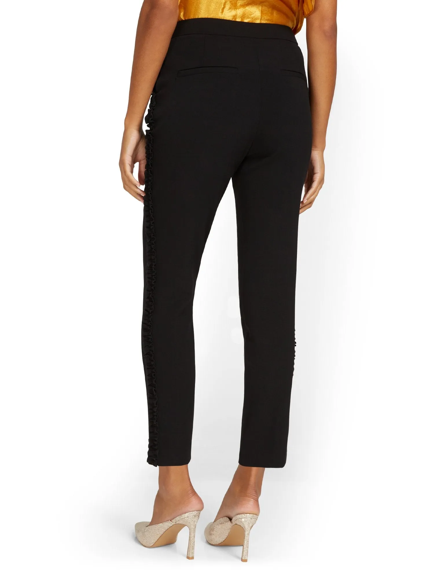 Side-Ruffle Slim-Leg Ankle Pant - Essential Stretch