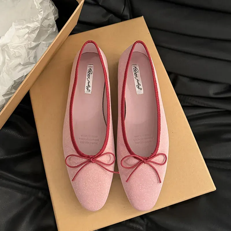 TAVIMART  -  Spring New Brand Women Flat Shoes Fashion Round Toe Shallow Slip On Ballerinas Shoes Soft Flat Heel Pink Dress Ballet Shoe