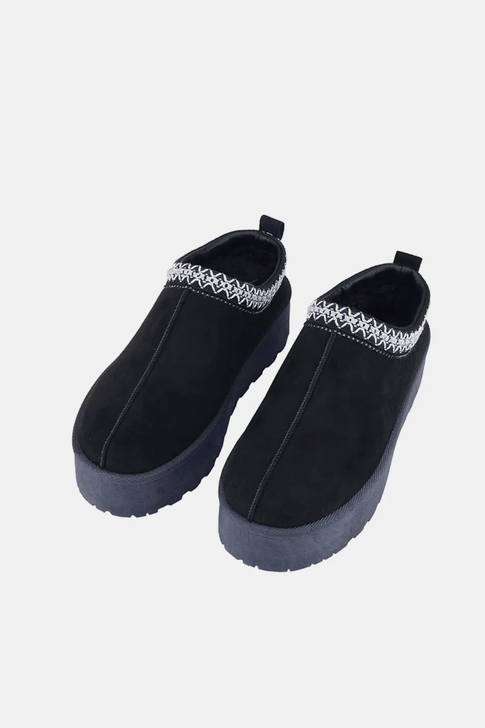 The Carly Black Platform Embroidered Trim Slip-On Boots