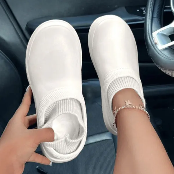 Wenkouban - White Casual Living Patchwork Solid Color Round Keep Warm Comfortable Flats Shoes