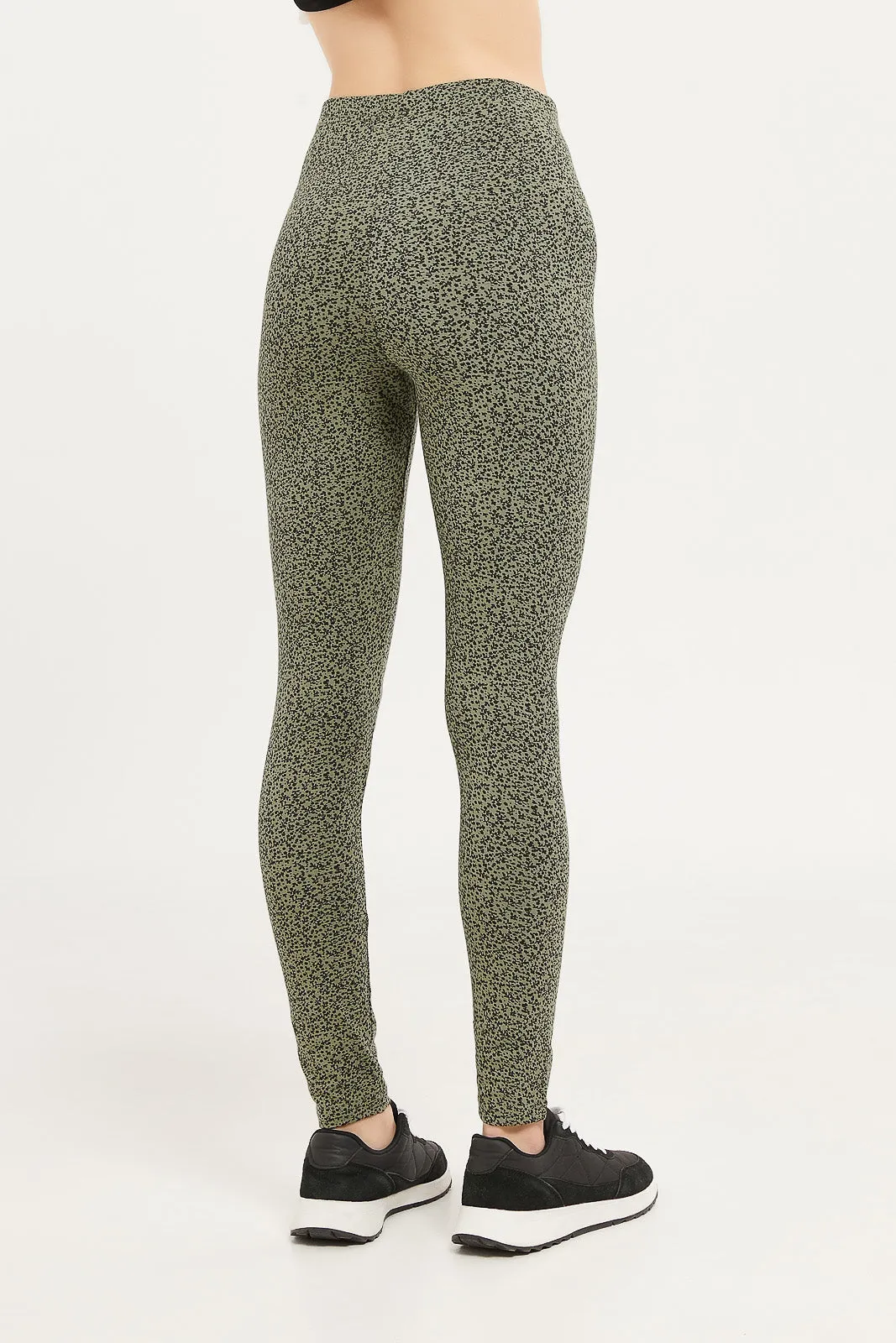 Women Green Printed Skinny Leggings