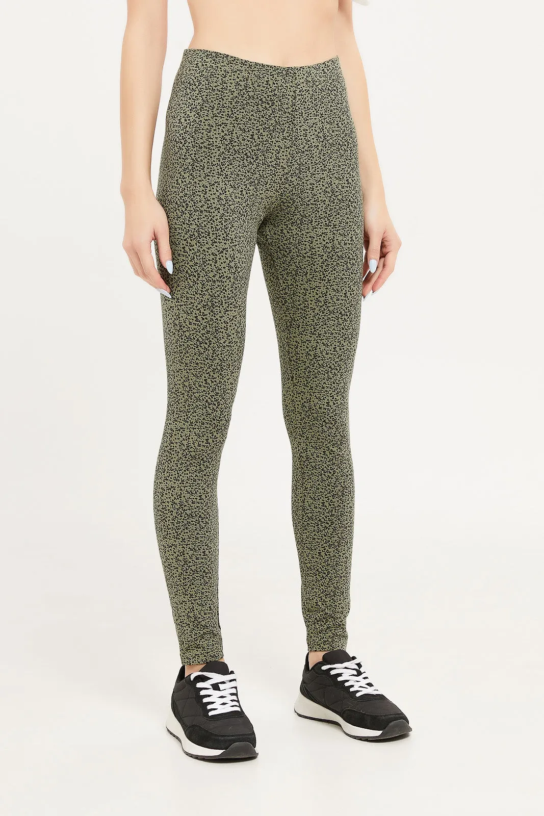 Women Green Printed Skinny Leggings